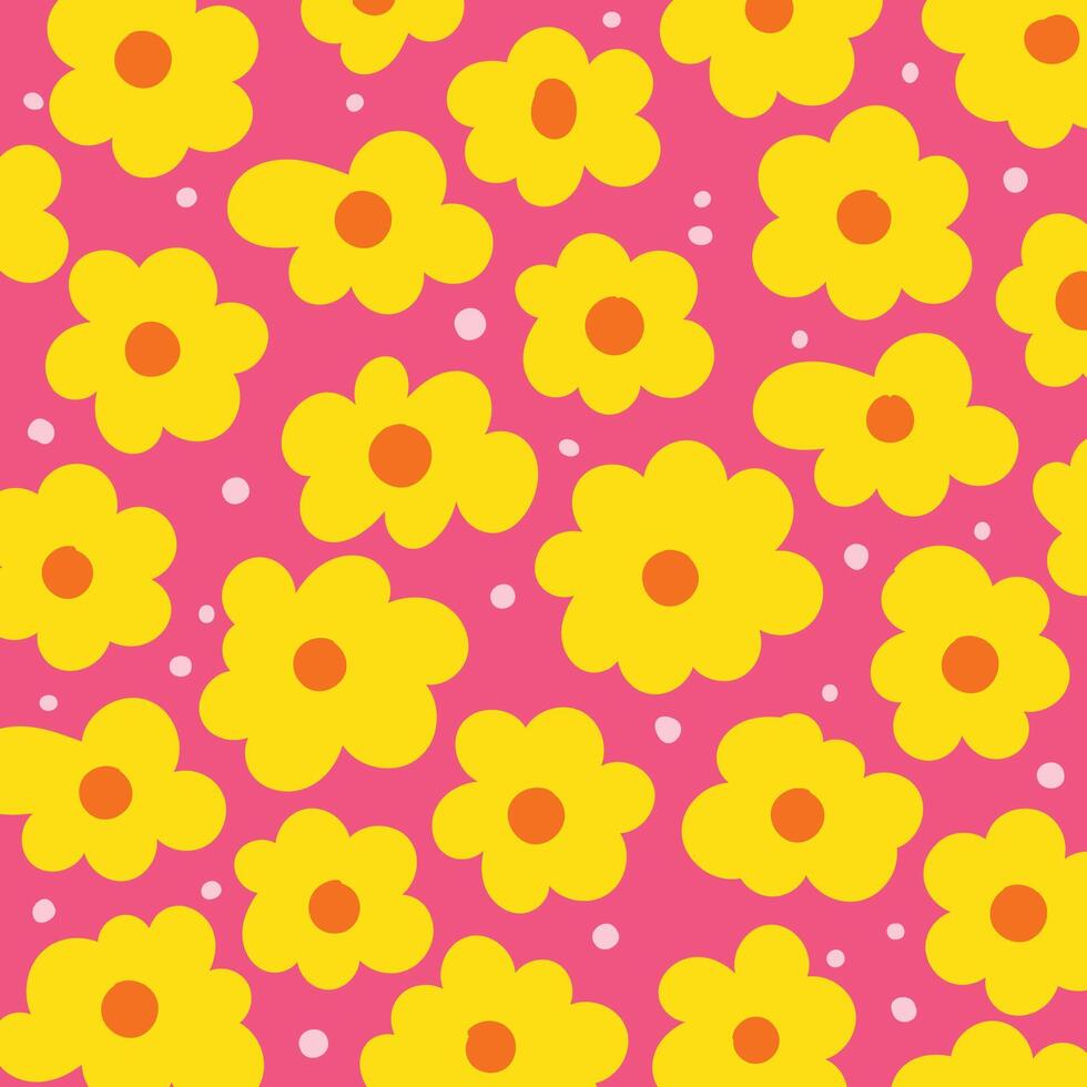 Cute hand drawn flowers pattern background. yellow flowers. vector
