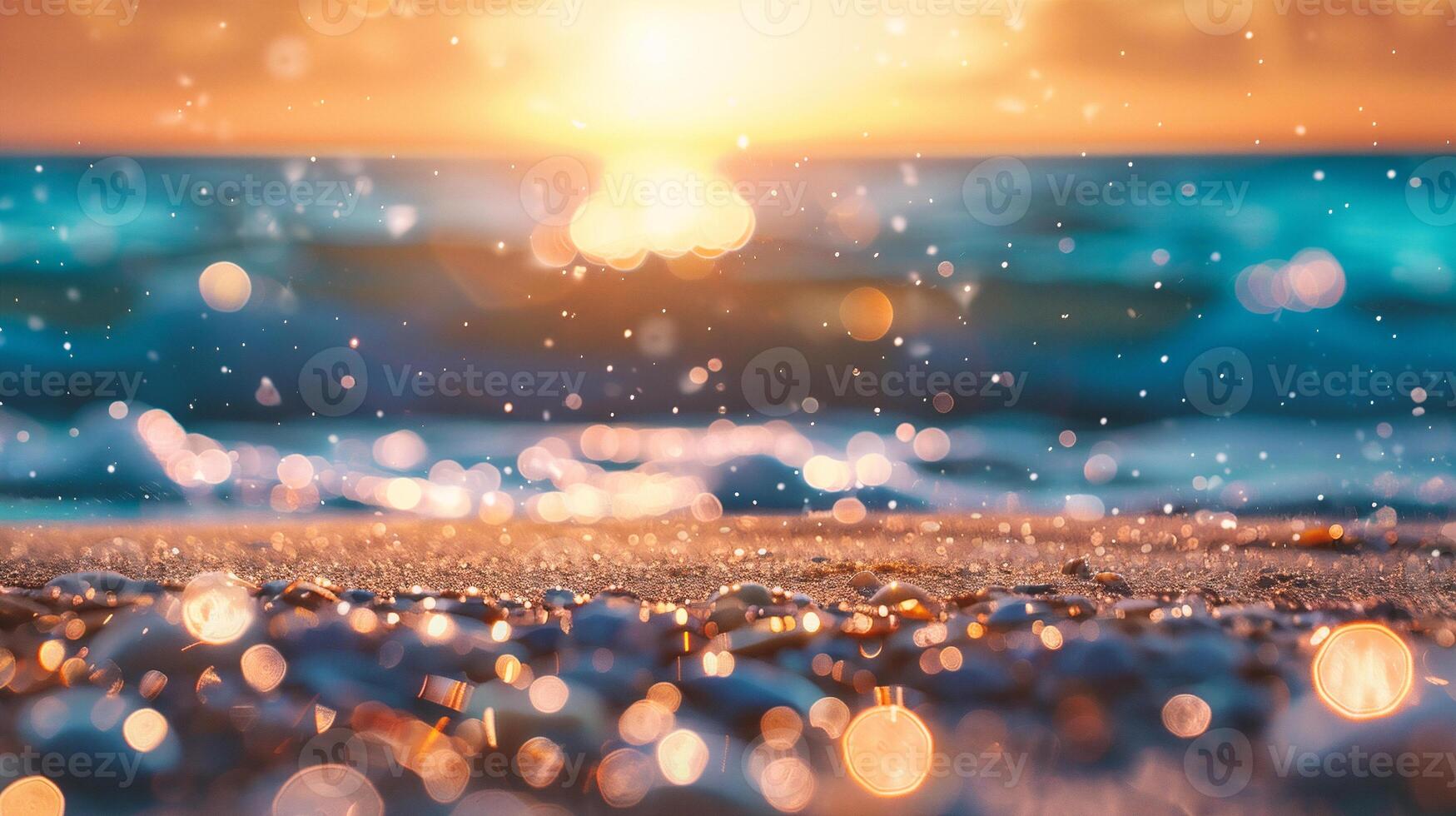 AI generated Soft wave of the sea on the sandy beach at sunset time photo