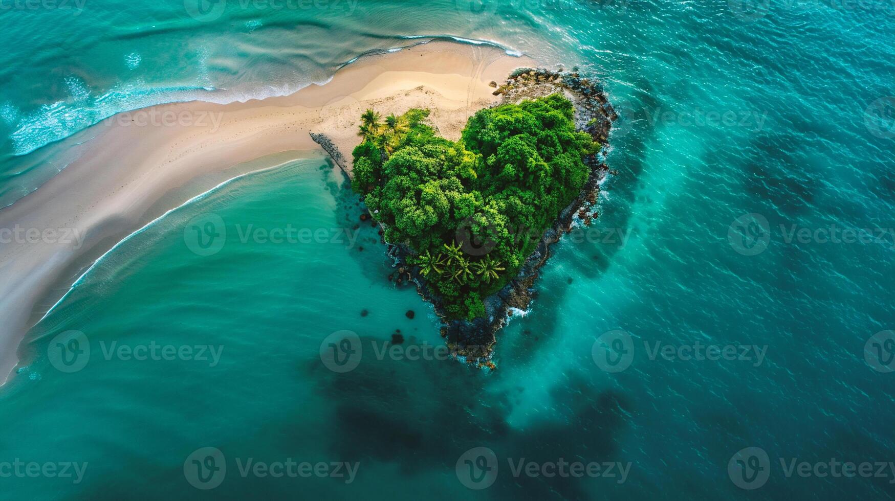 ai generado aéreo ver de un pequeño isla en el medio de el Oceano foto