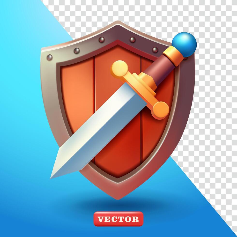 Shield and sword, 3d vector. Suitable for element design and game elements vector