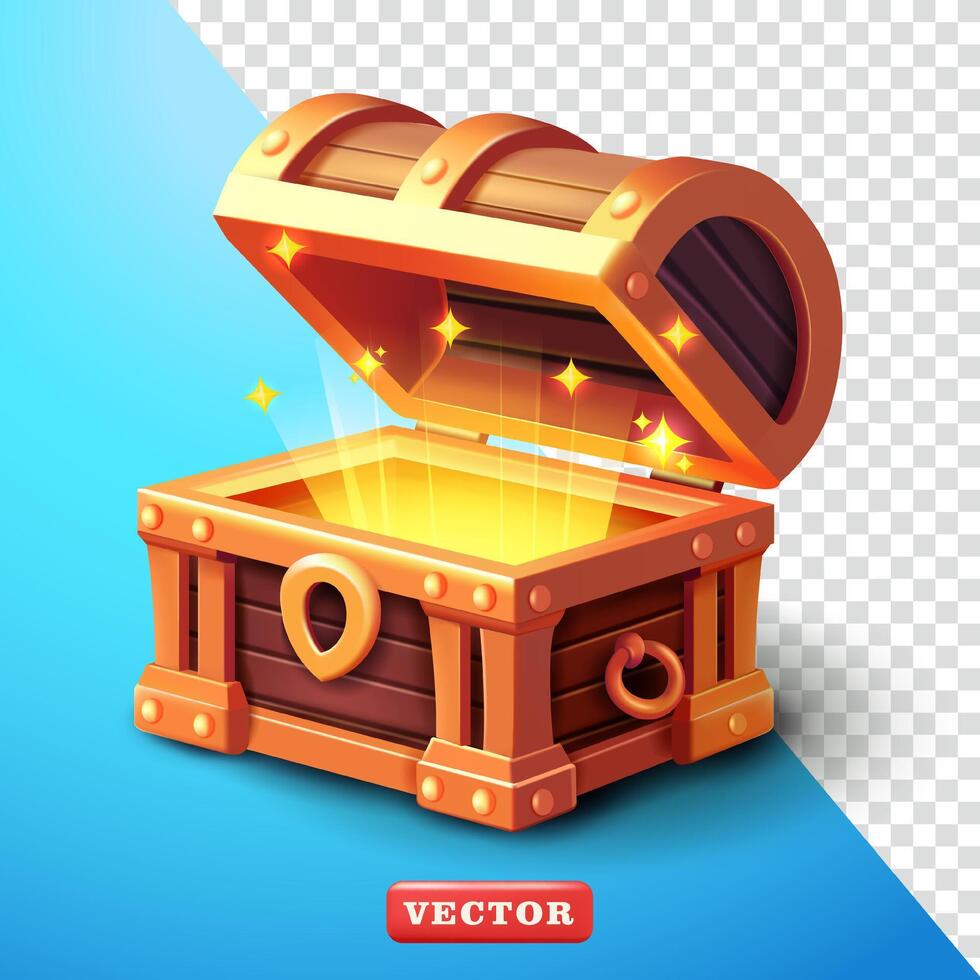 Open and glowing treasure chest, 3d vector. Suitable for element design and game elements vector