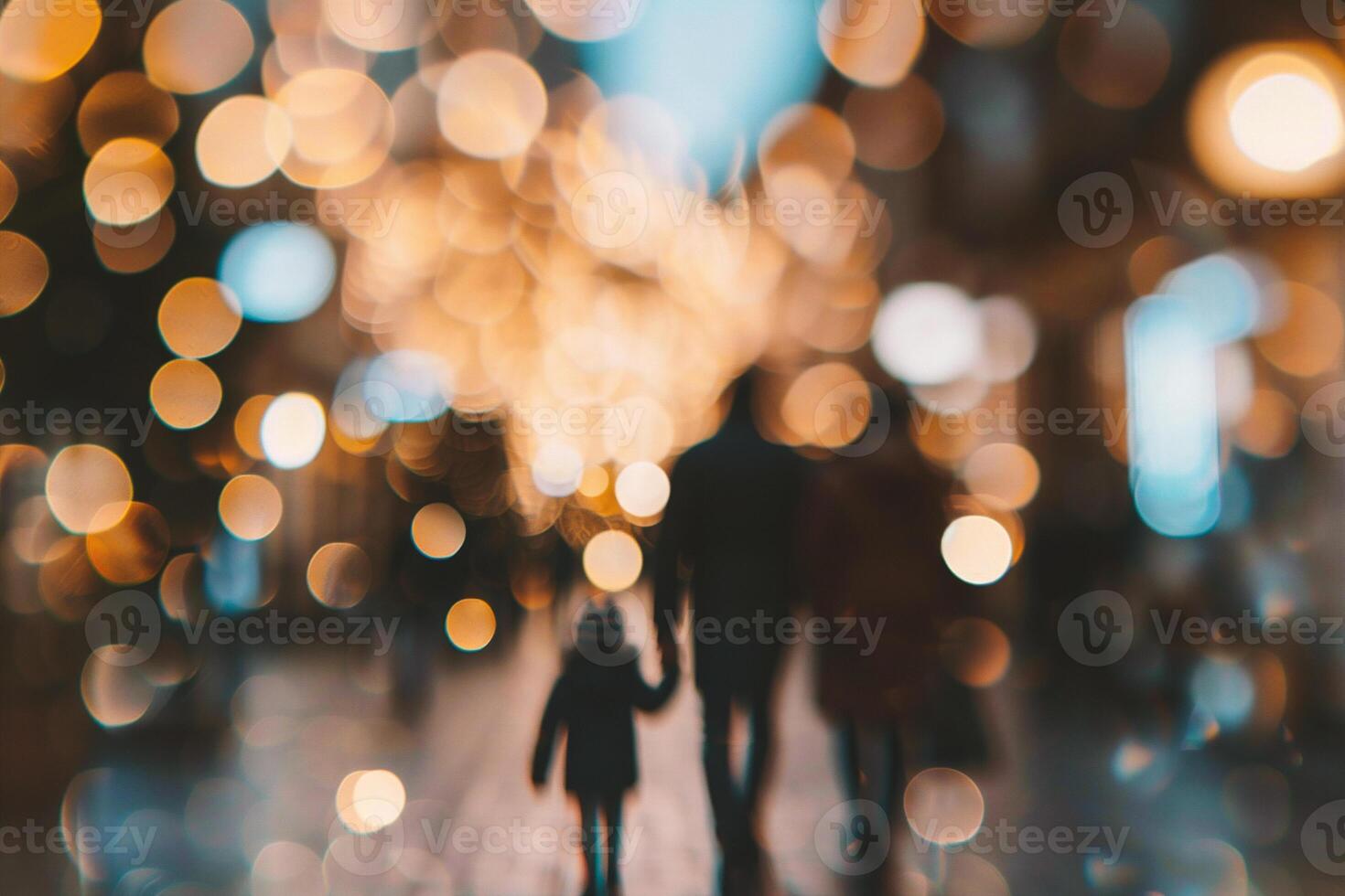 AI generated people walking in the city at night with bokeh lights photo