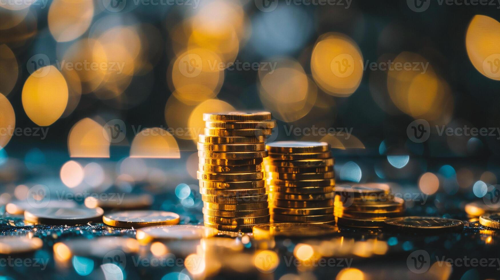 AI generated Coins stacked on each other with bokeh background, business and finance concept photo