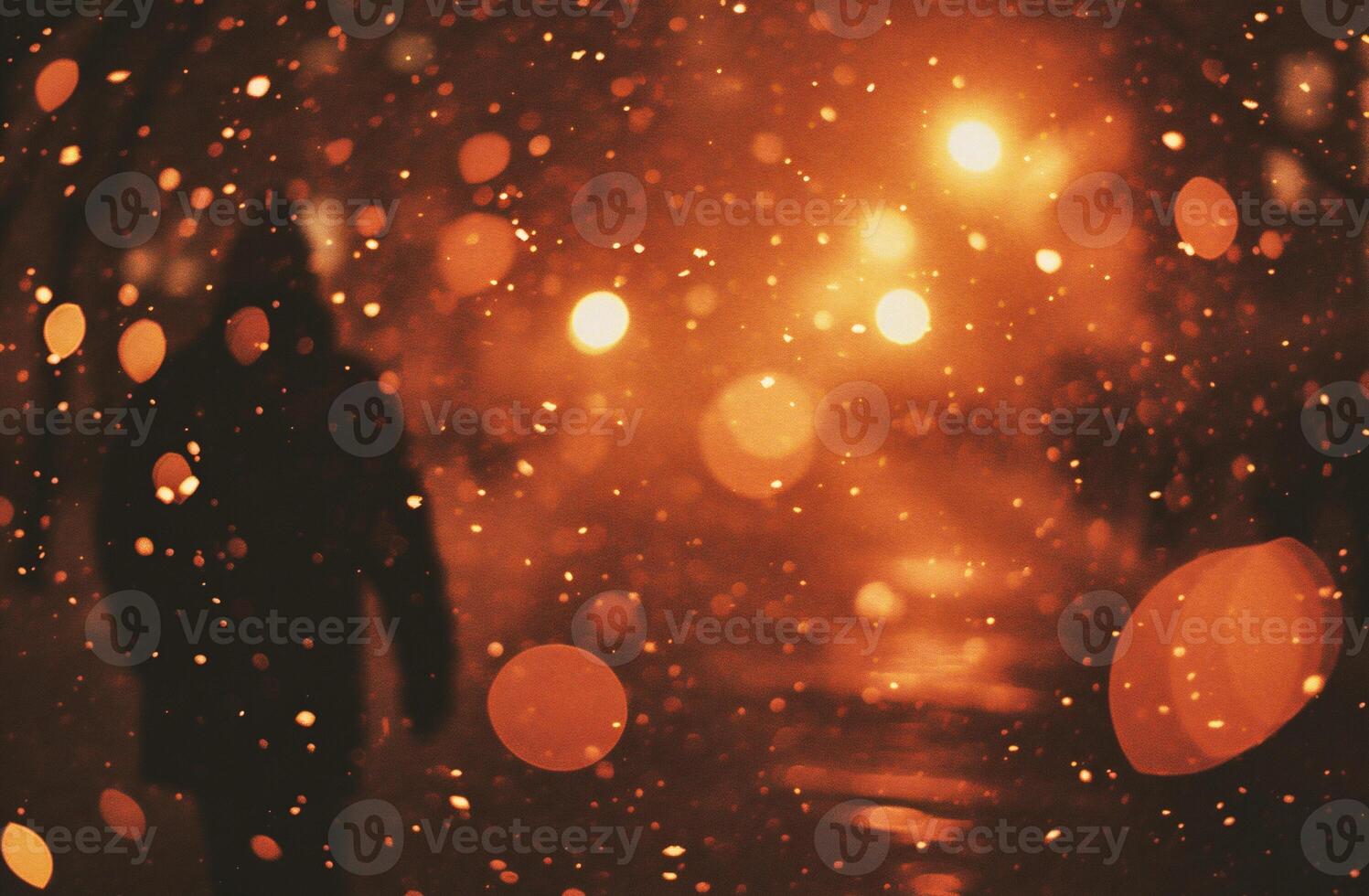 AI generated Blurred background with bokeh lights and people in the snow photo