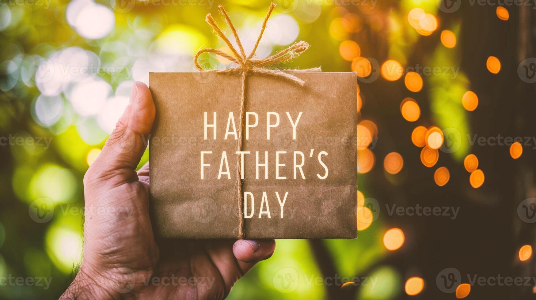 AI generated Happy Father's Day text on craft paper with bokeh background photo