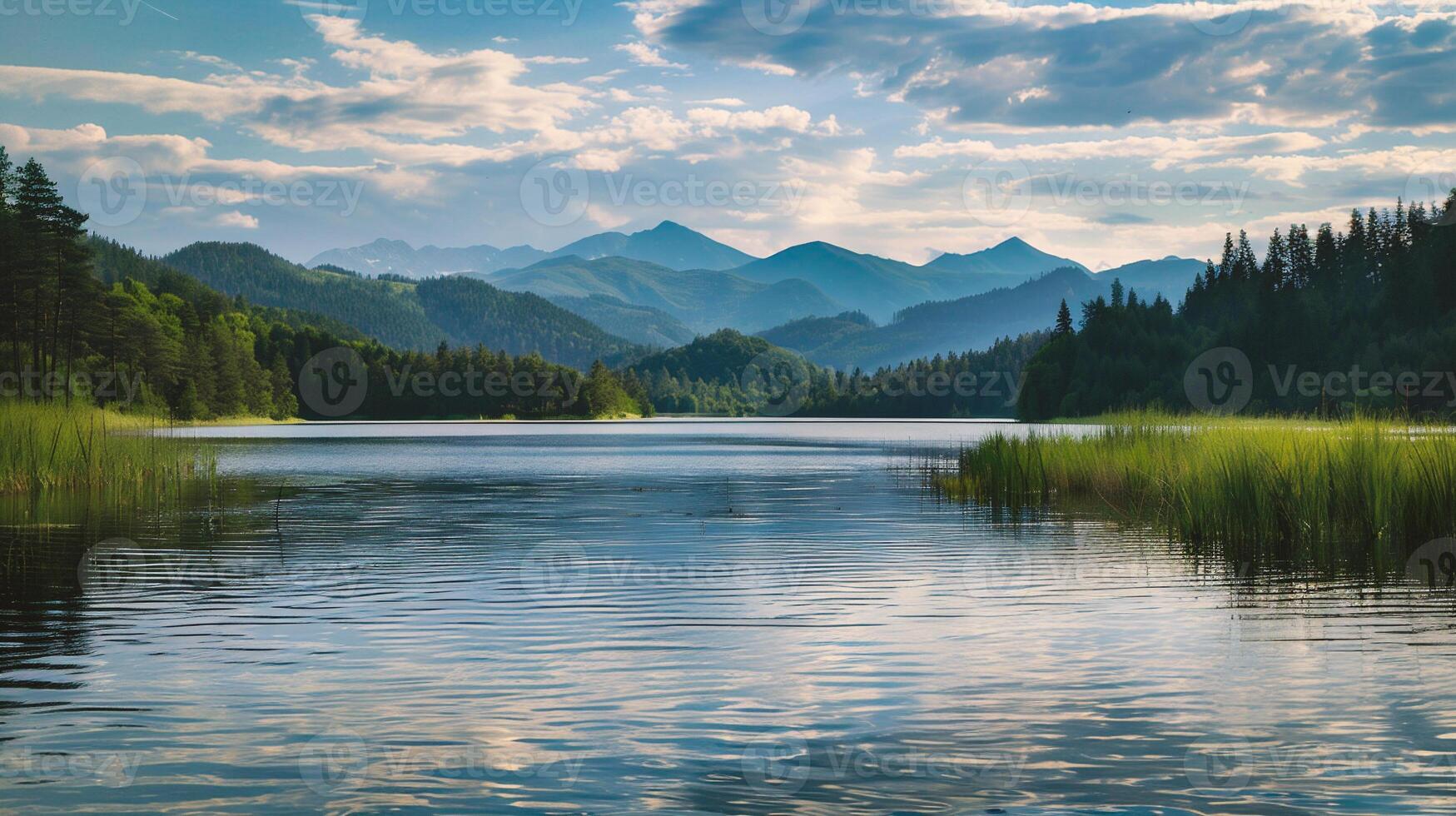 AI generated Idyllic summer view of lake photo