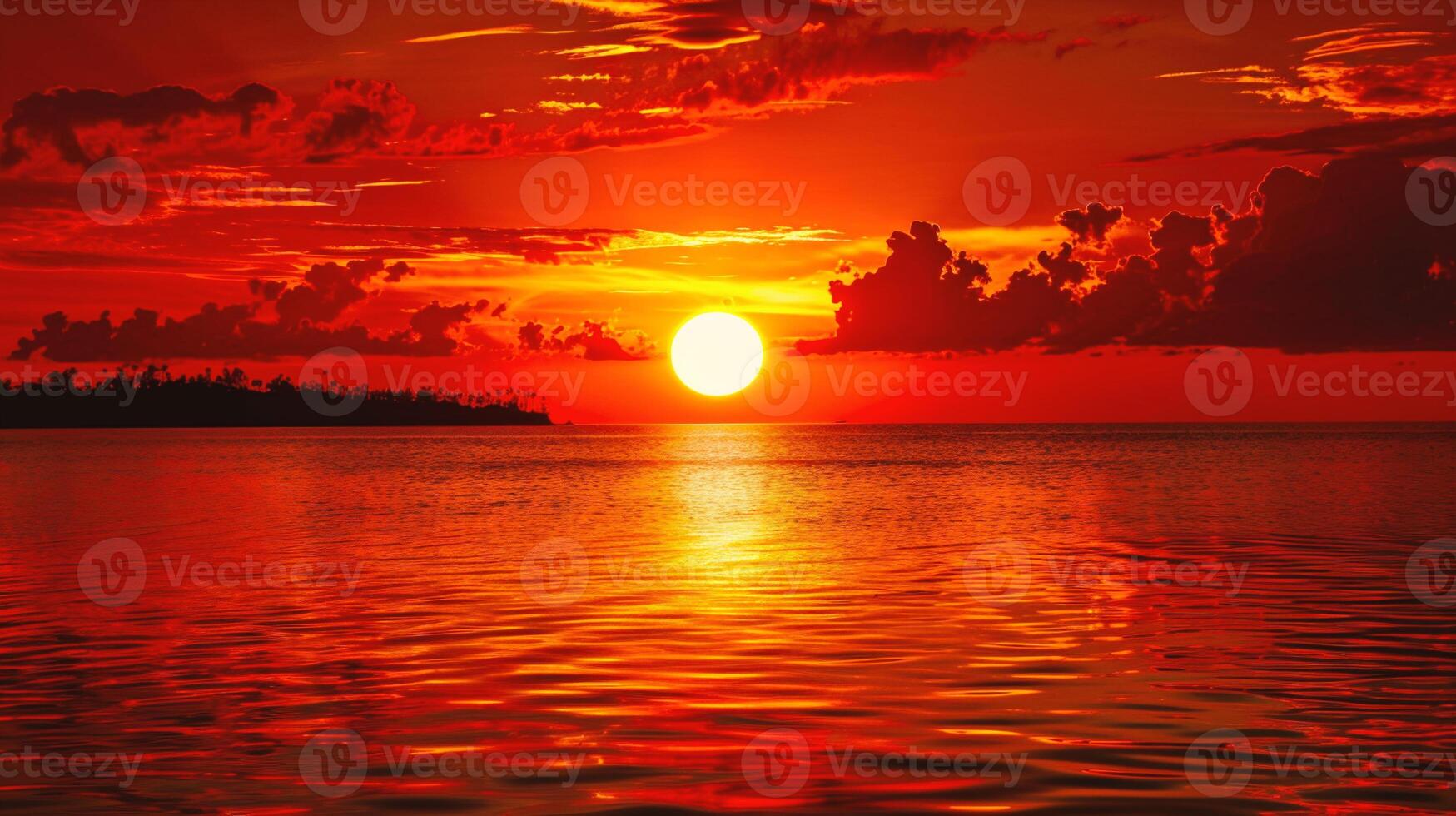 ai generado puesta de sol terminado el mar en el zona tropical. hermosa paisaje. foto
