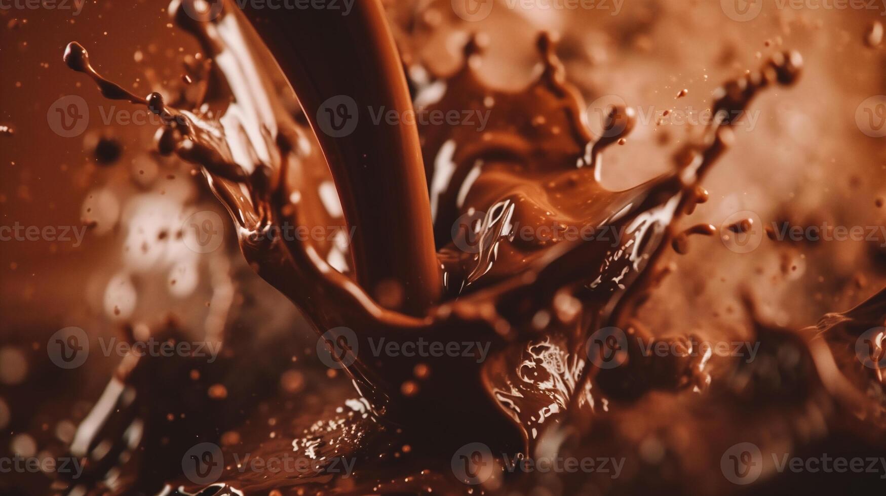 AI generated close up view of chocolate splash on brown background photo