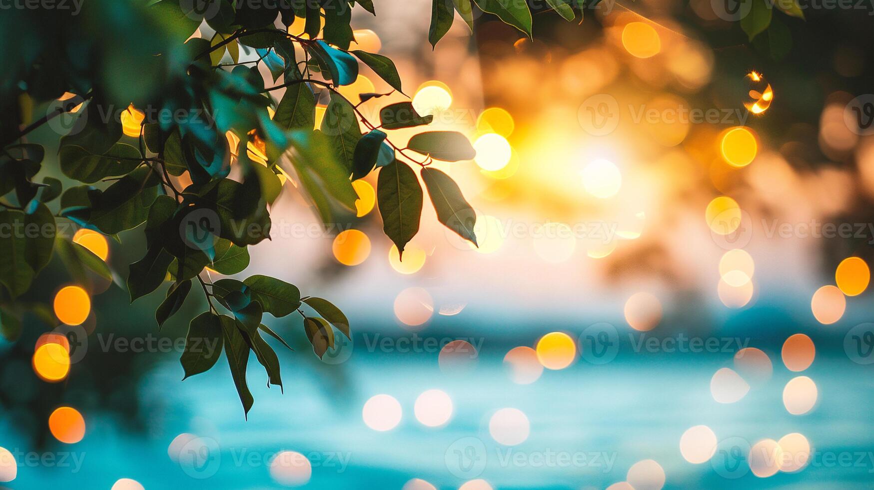 AI generated Green leaves background with bokeh and sunlight. Nature background. photo