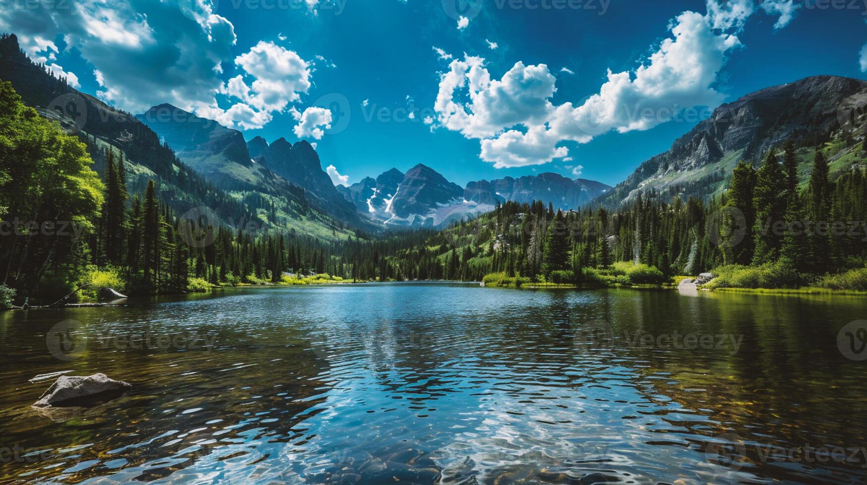 AI generated Idyllic summer view of lake photo