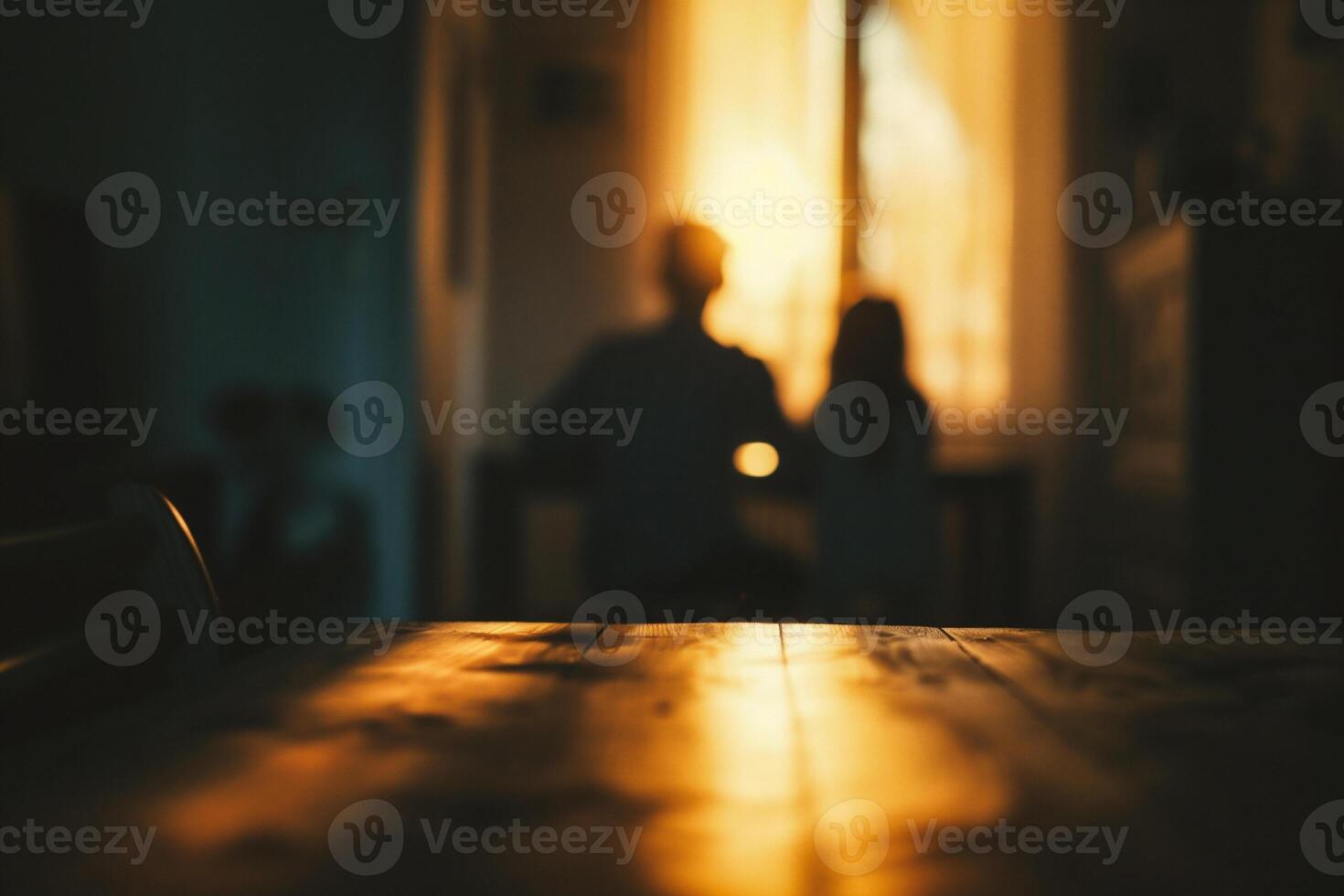 AI generated Silhouette of a man and child sitting at a table photo