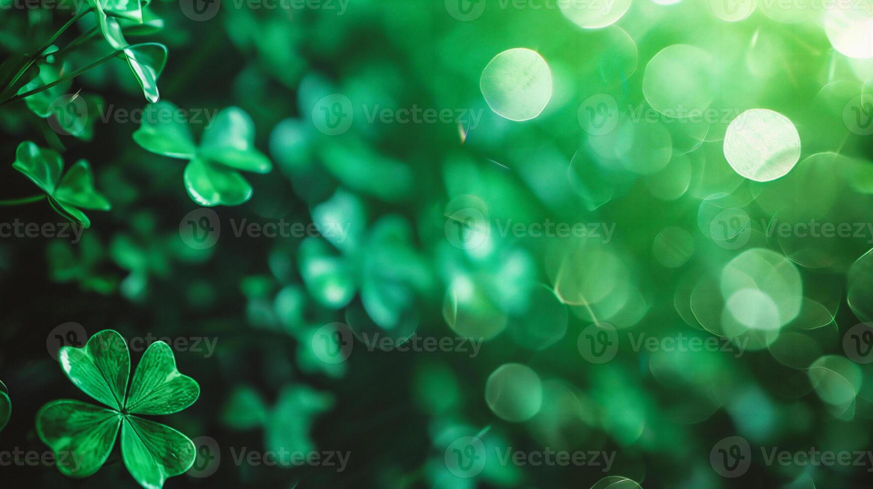 AI generated Green clover leaf with bokeh background, Saint Patrick's day concept photo