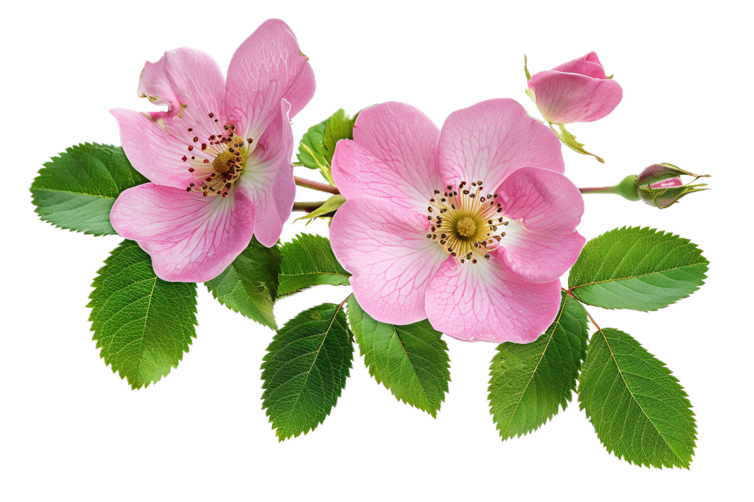 AI generated Delicate Pink Wild Rose with Leaves png