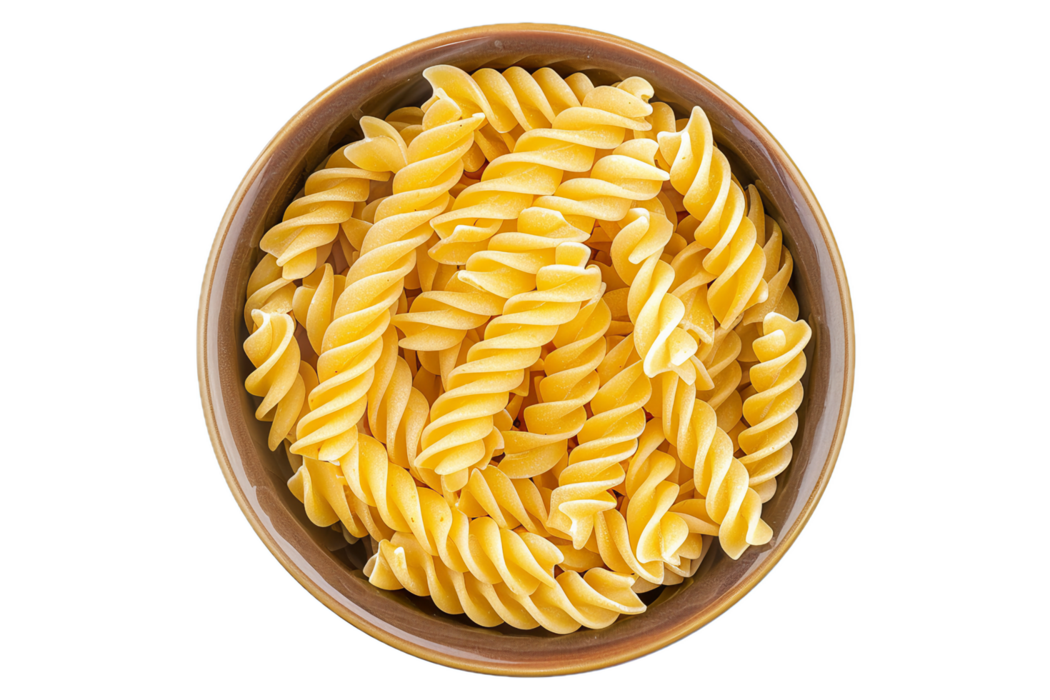 ai generado seco fusilli pasta en de madera cuenco png