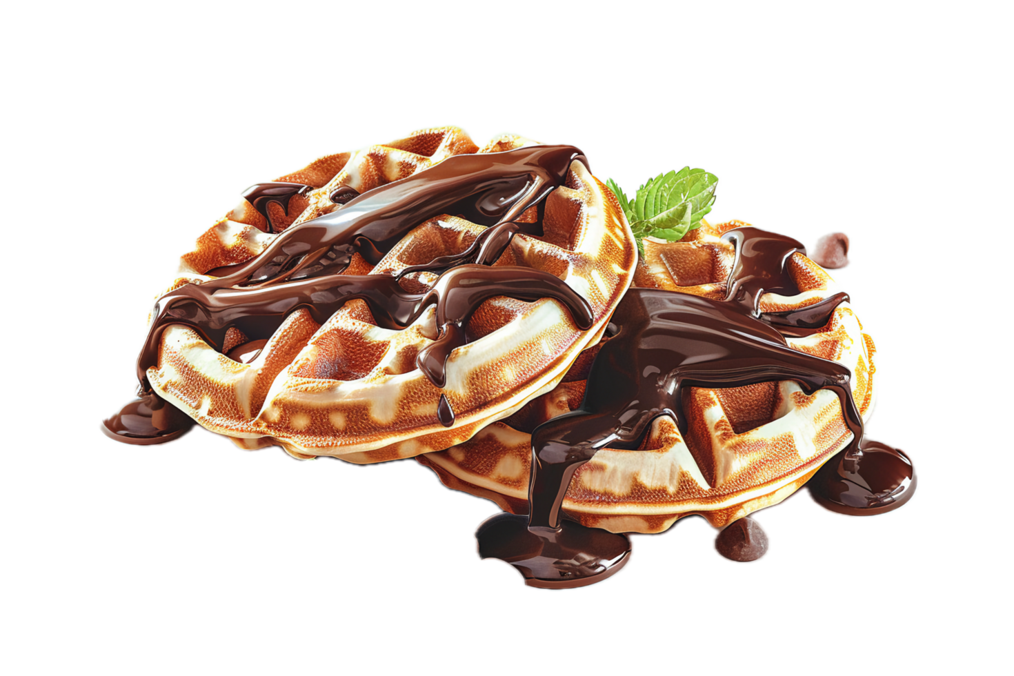 AI generated Belgian Waffle Covered in Chocolate Syrup png