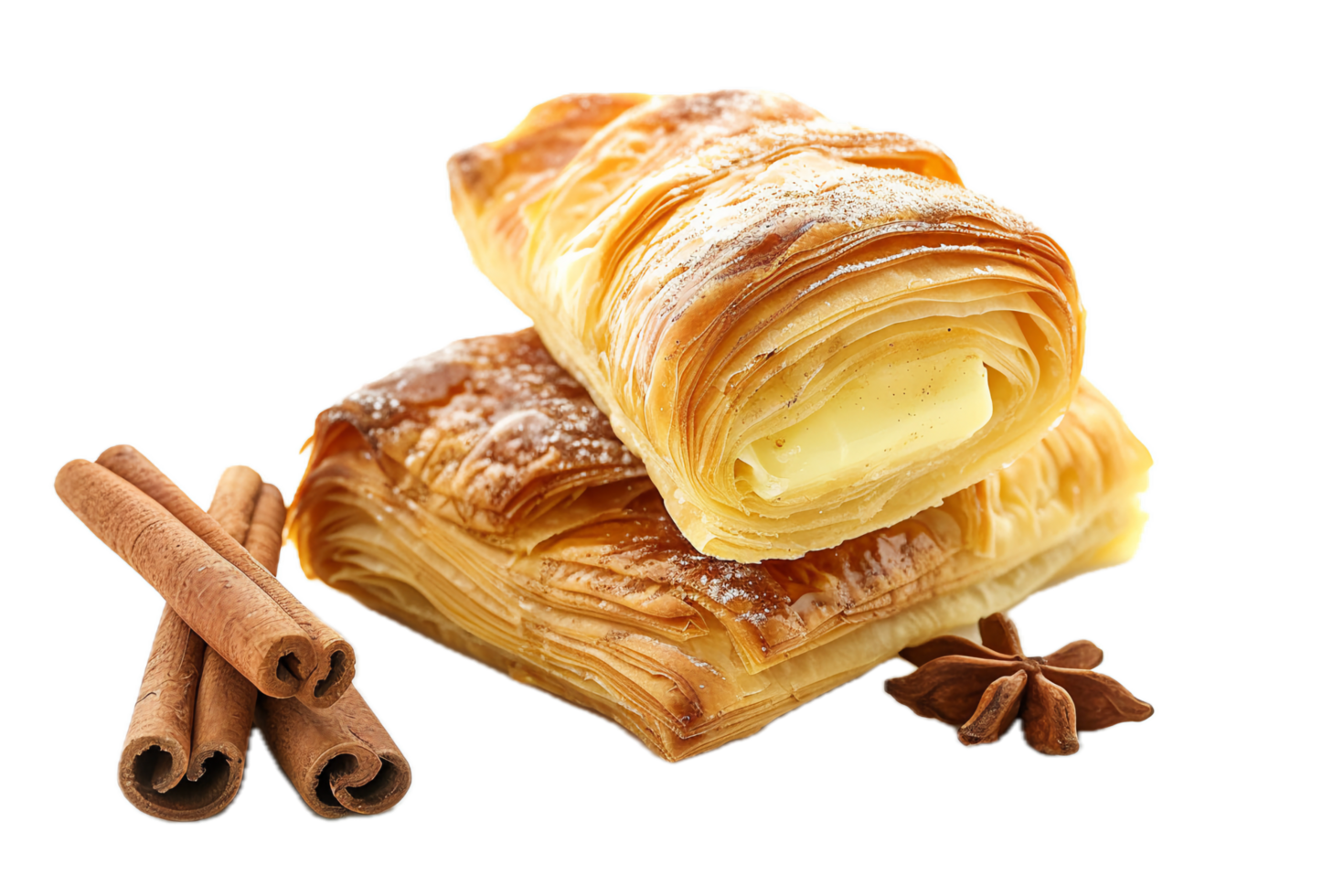 AI generated Crispy Phyllo Pastry with Cinnamon Sticks png