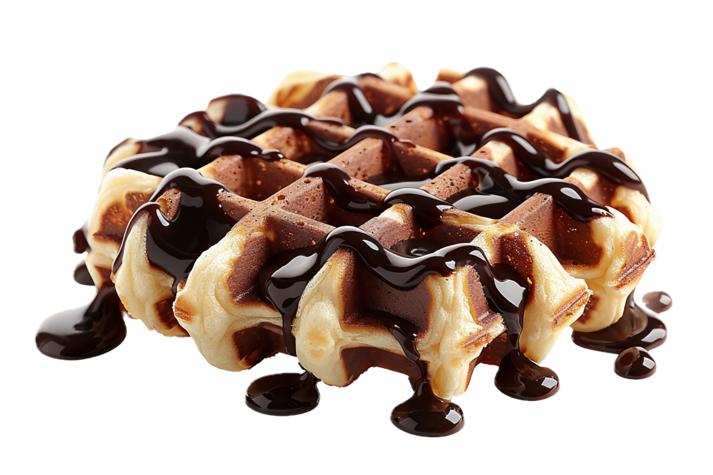 AI generated Belgian Waffle Covered in Chocolate Syrup png