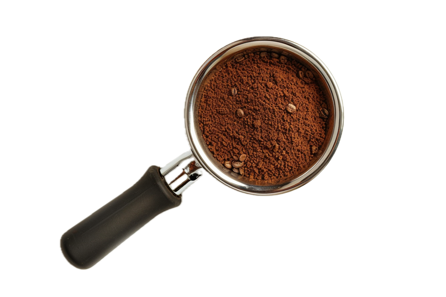 ai generiert Espresso Siebträger mit Kaffee Bohnen und Gründe png