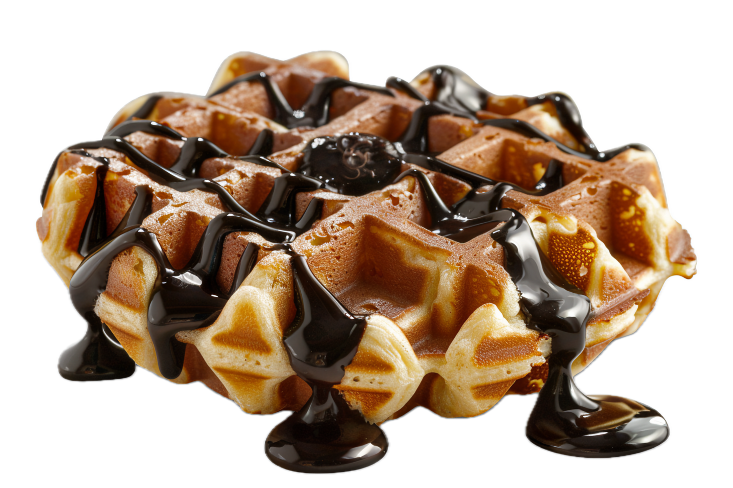 AI generated Belgian Waffle Covered in Chocolate Syrup png