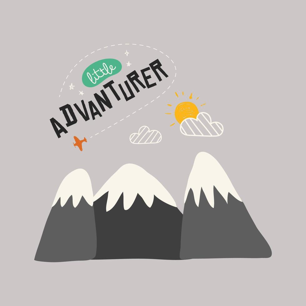 Little adventure with mountains, clouds and sunshine. Flat style vector illustration