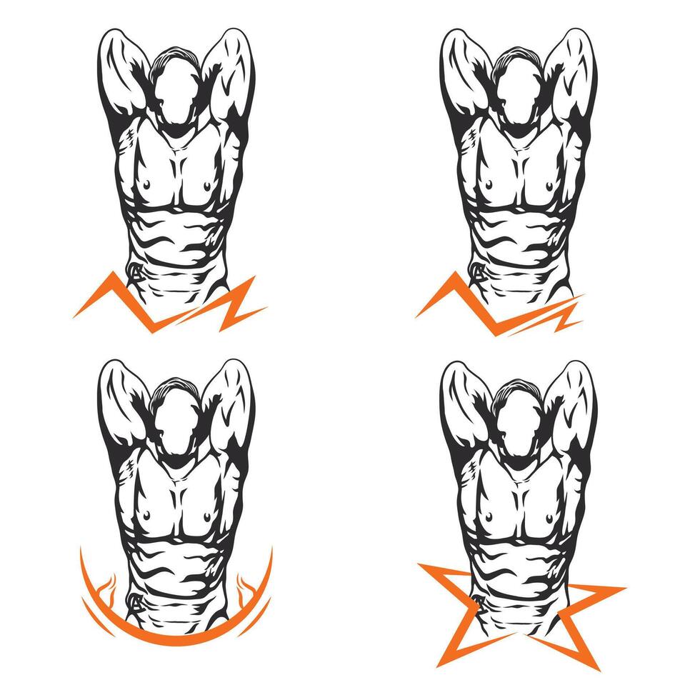 Set of fitness logo designs with a muscular male figure vector