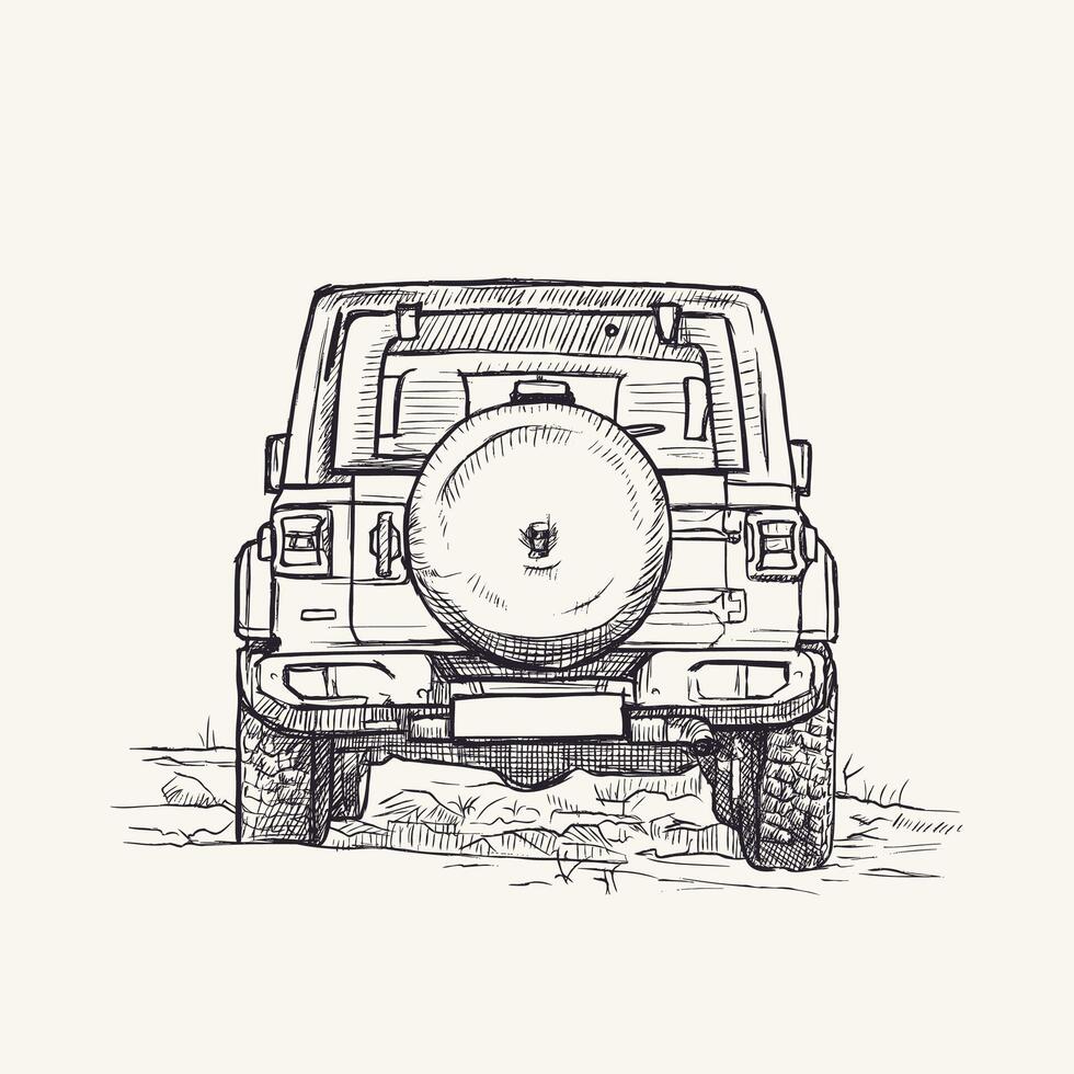 Off-road vehicle. Hand drawn vector illustration in sketch style
