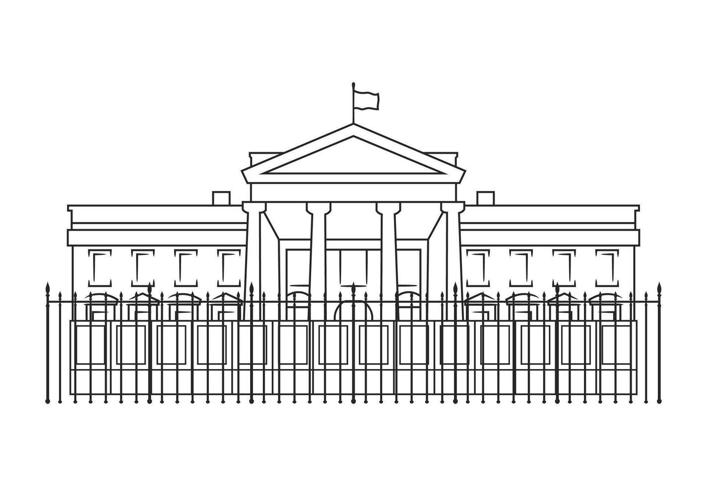 A minimalist black and white line drawing of the White House vector