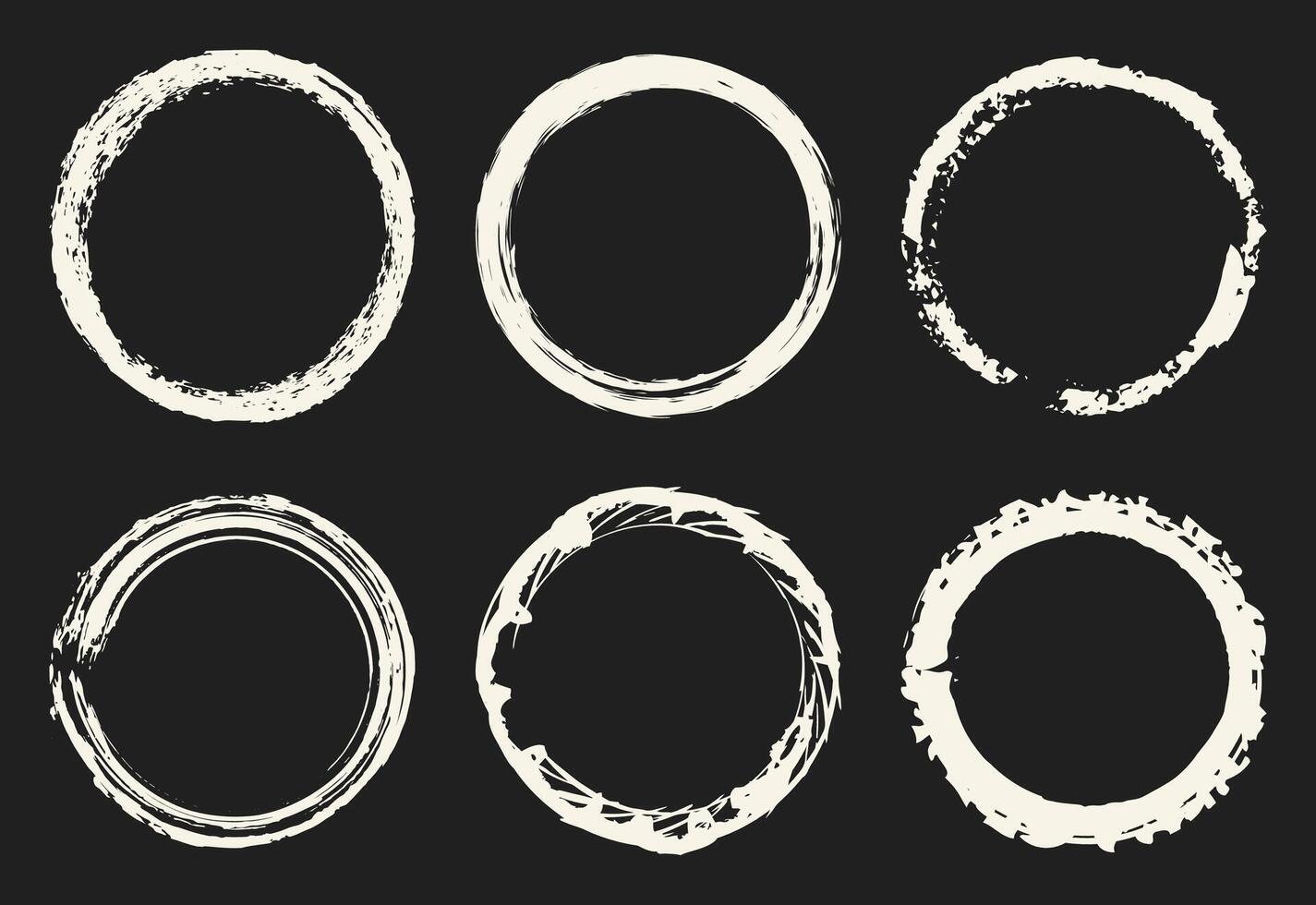 Set of grunge circle brush strokes. Vector illustration. Grunge hand drawn circles