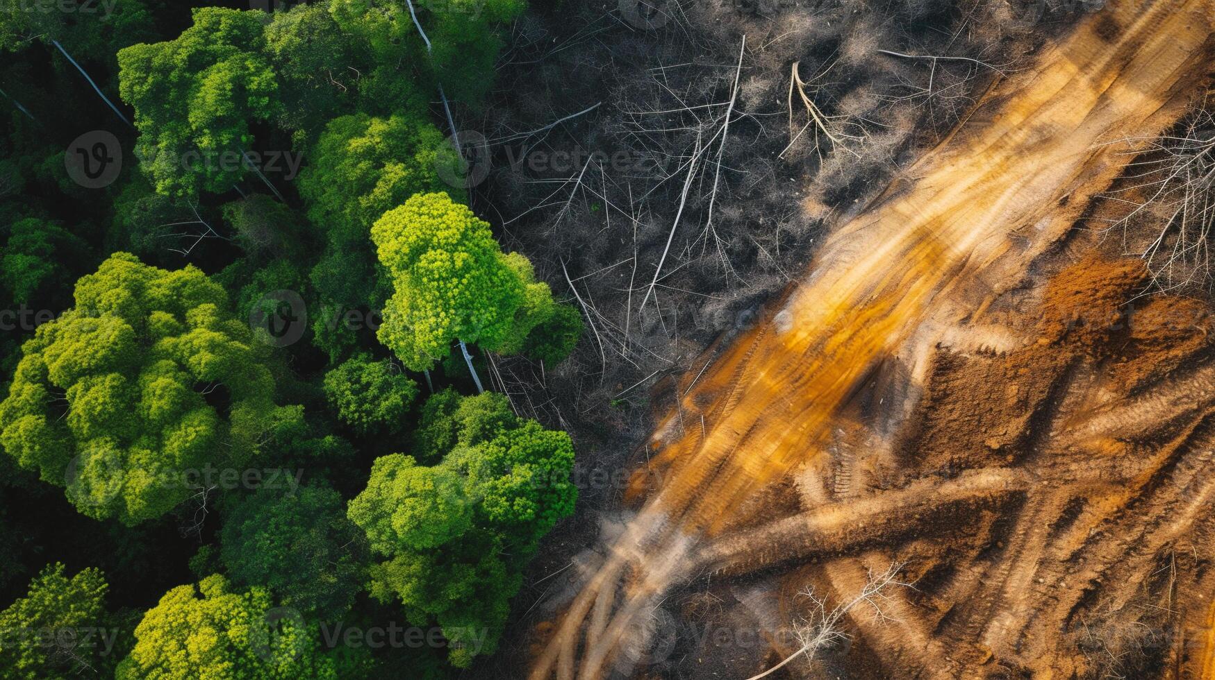 ai generado aéreo ver de un bosque fuego en el medio de el bosque foto