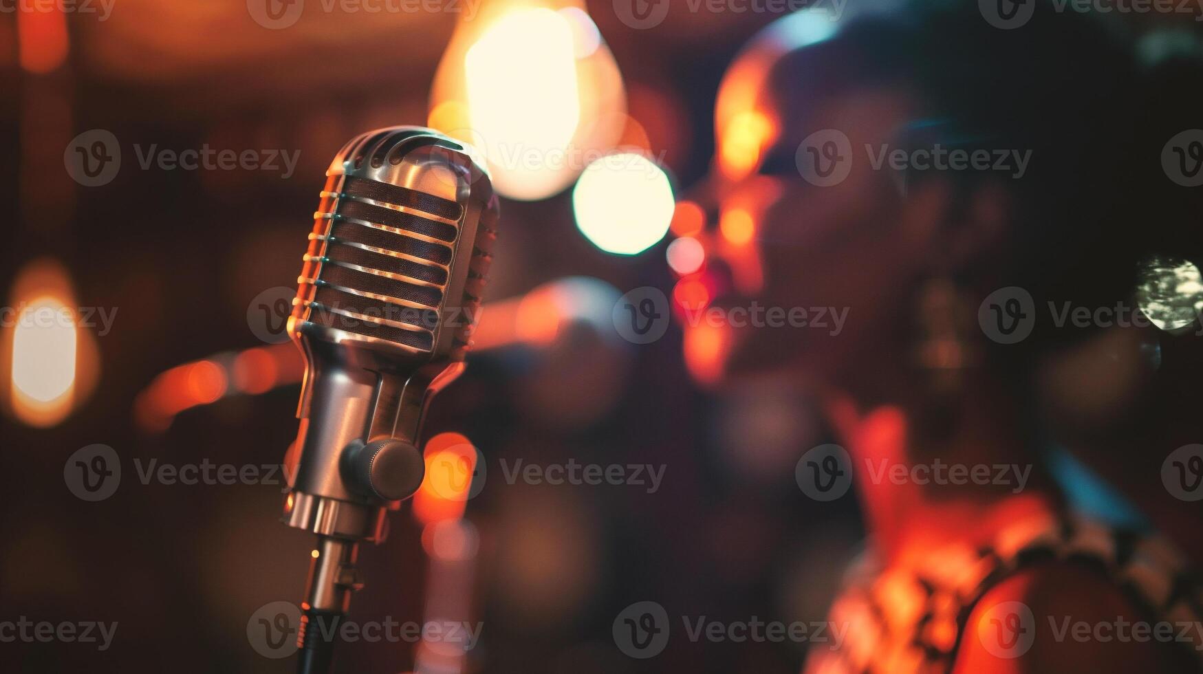 AI generated Close up of a microphone in a recording studio with bokeh photo