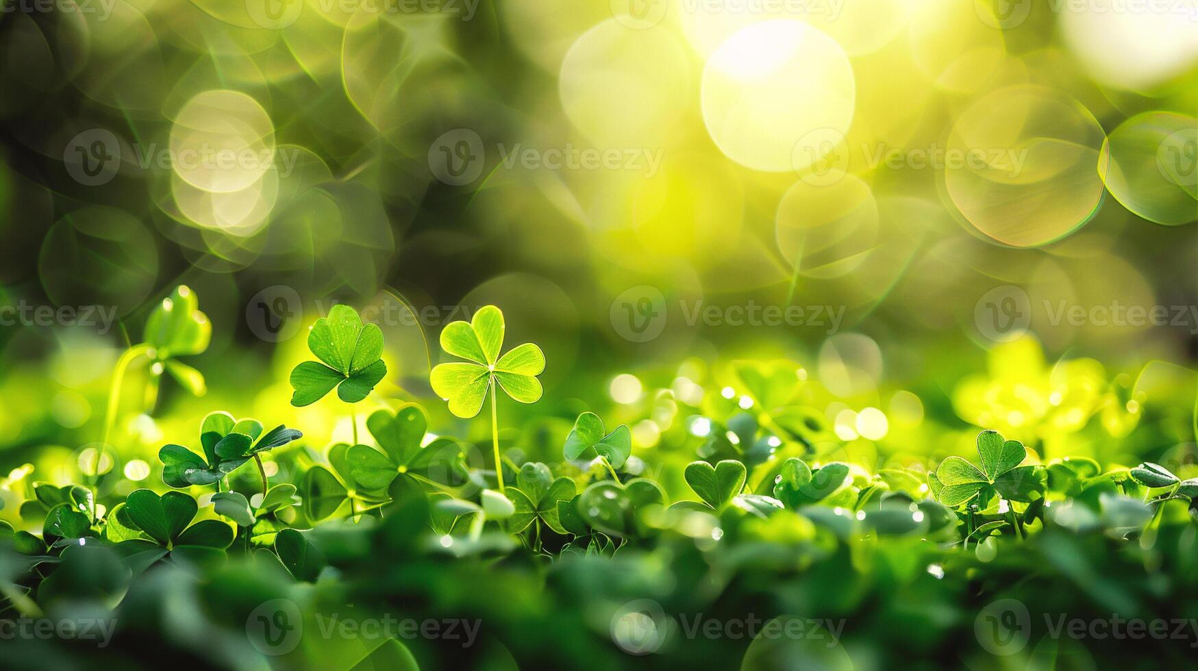 AI generated Green clover leaf with bokeh background, Saint Patrick's day concept photo