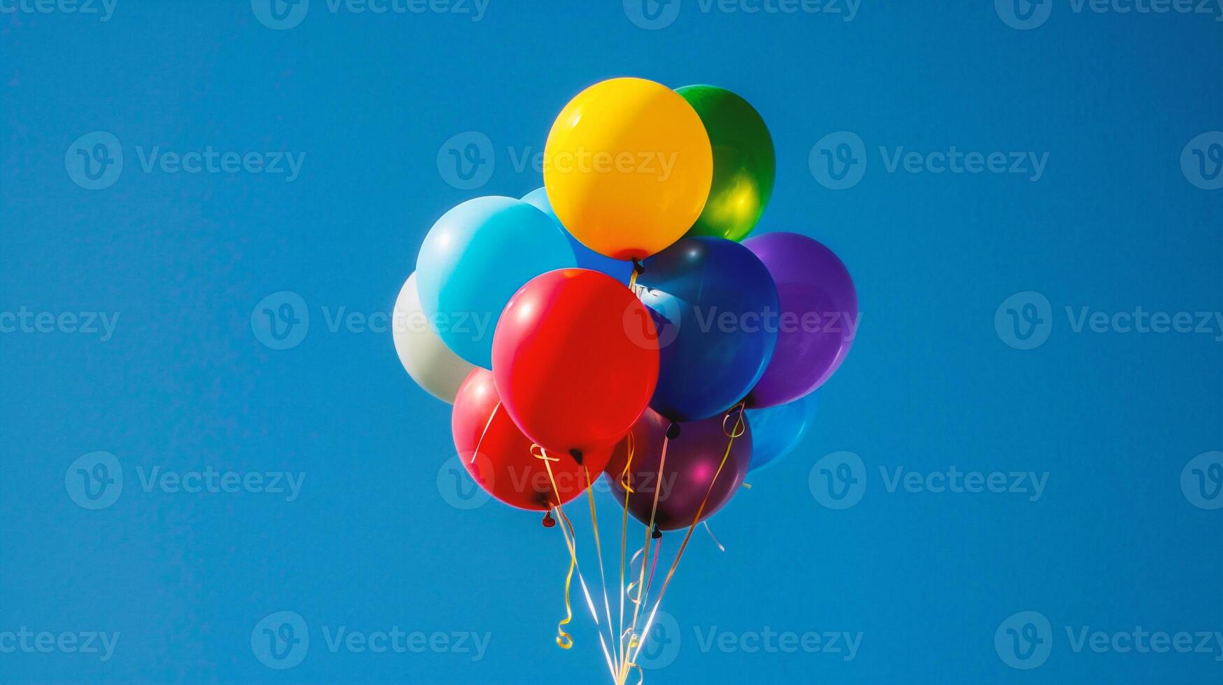 AI generated colorful balloons in the blue sky, close-up of photo