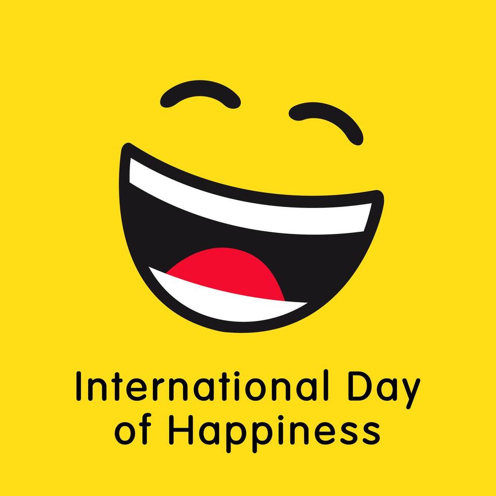 World Happiness Day expressive yellow face. Web greetings vector