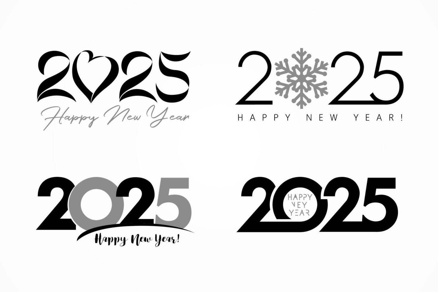 Set of 2025 icons, black and white design vector