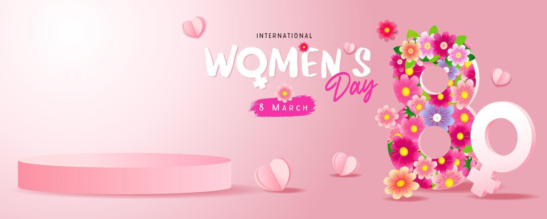 March 8 International Women's day promotion banner, empty blank template vector