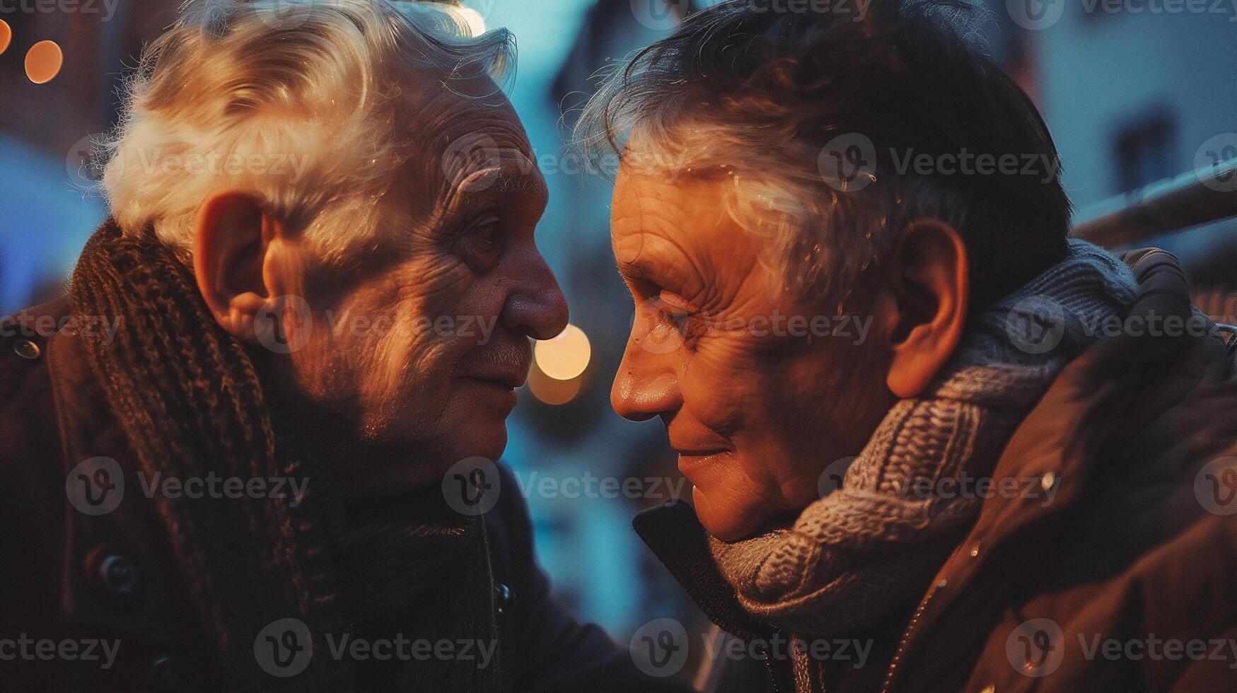 AI generated Portrait of an elderly couple on the streets of the city. photo