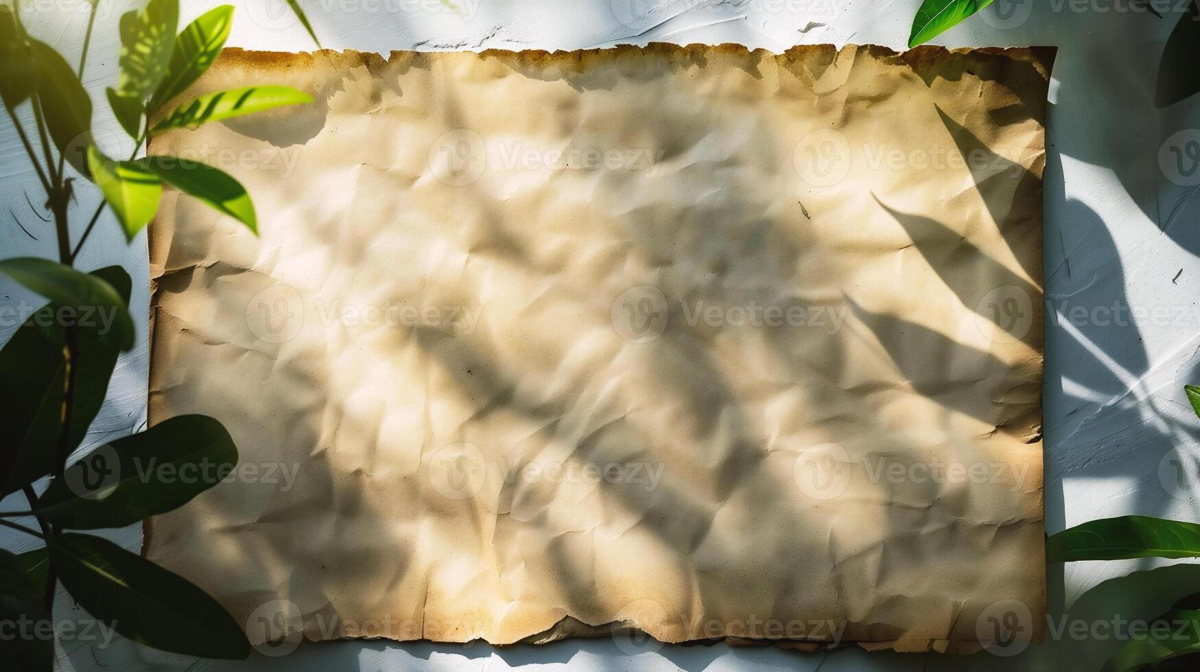 AI generated Blank paper sheet in the grass with flowers. Vintage style. photo