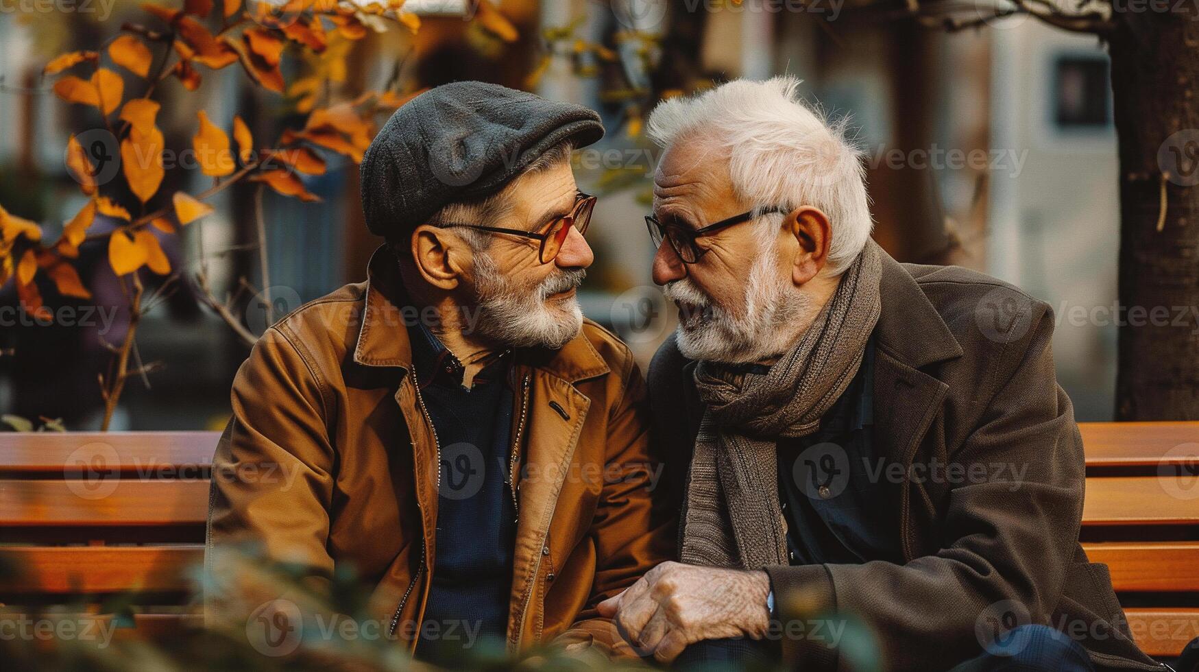 AI generated Portrait of an elderly couple on the streets of the city. photo