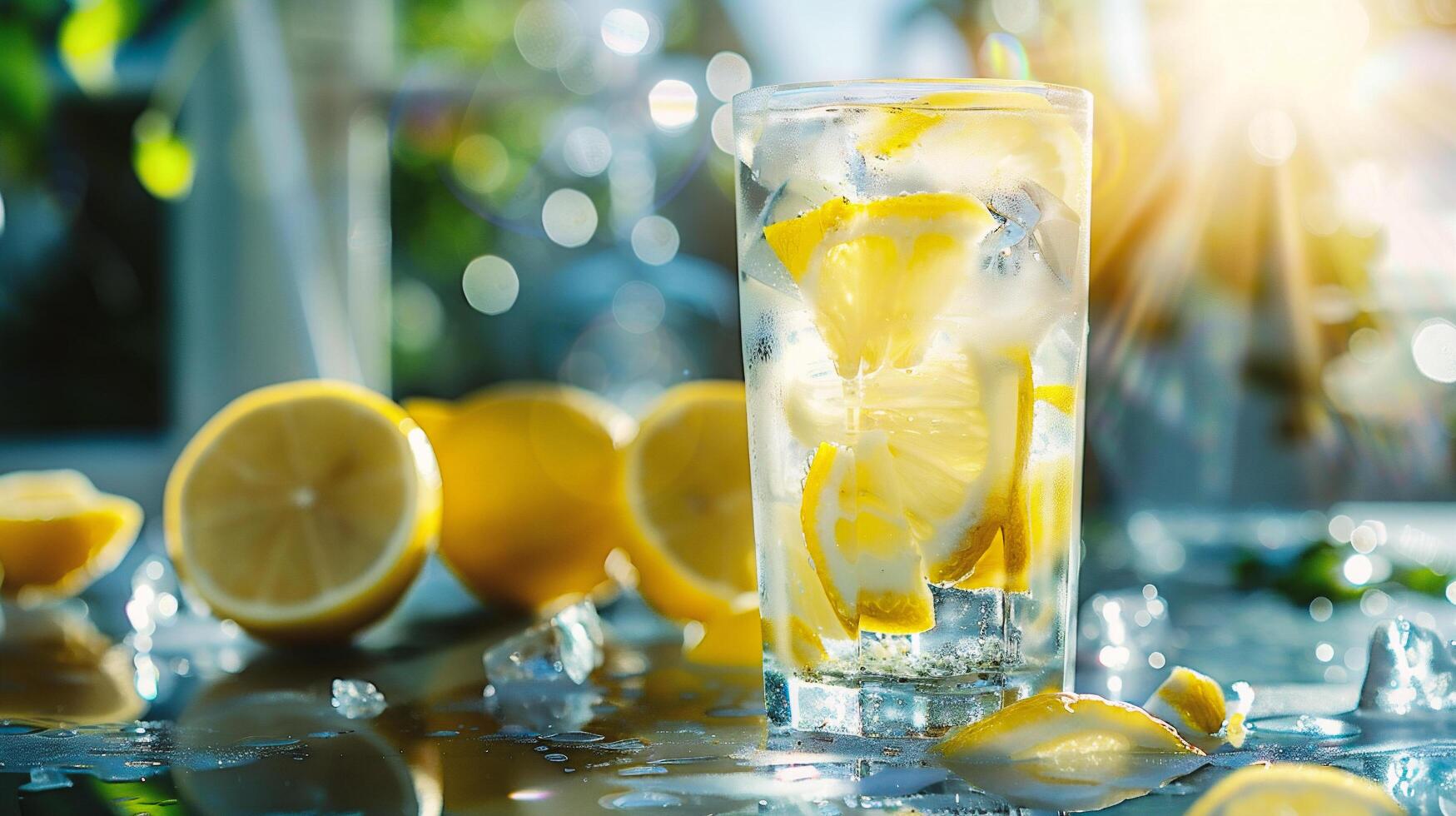 AI generated Lemonade with ice and lemon photo