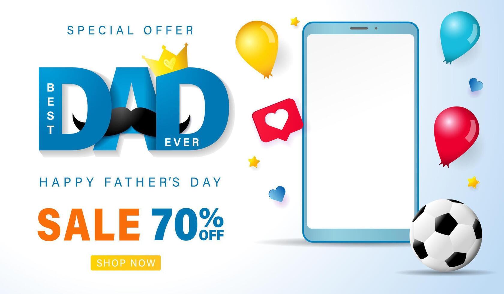 Fathers day sale up to 70 off discount or gift card. Special offer flyer. Shopping coupon vector