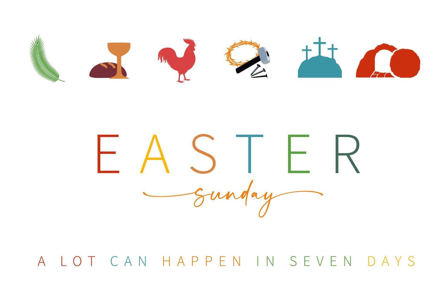 Easter Sunday greeting card. Set of Christian symbols. Vector illustration