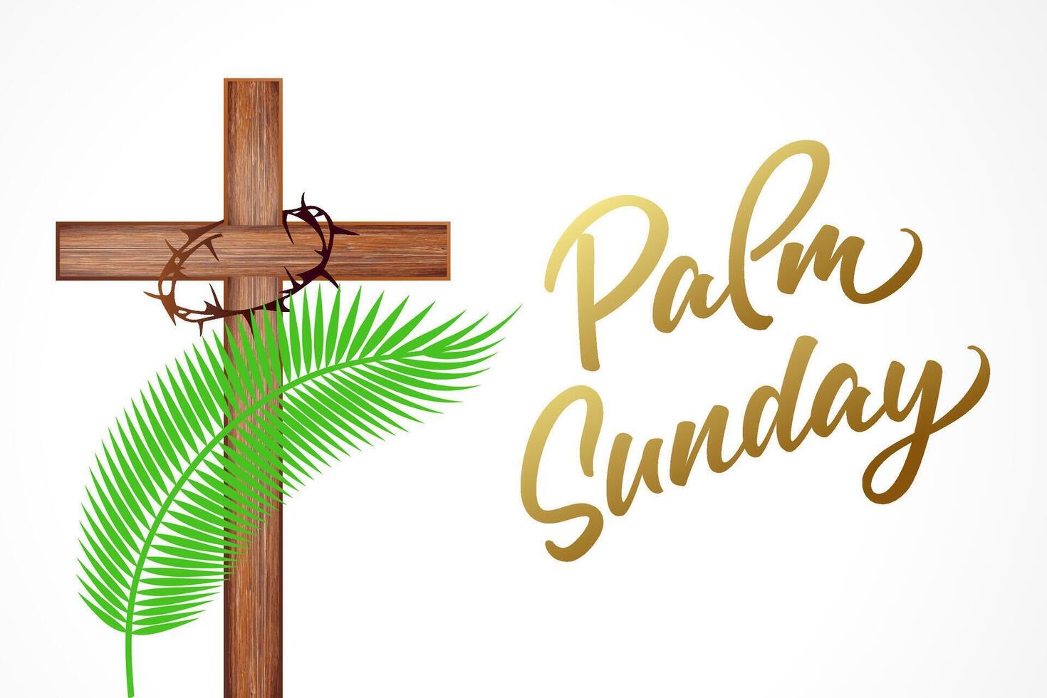 Palm Sunday christian poster with cross and palm leaf. Vector illustration