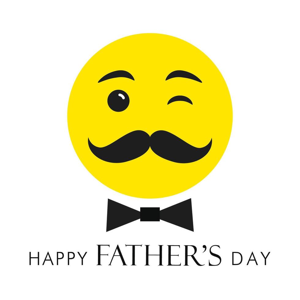 Happy Father's Day trendy greeting card. Cute web face icon with  mustache. Winking emoticon. Social media poster. Internet network timeline post. Isolated elements. Square gift card for the best dad. vector