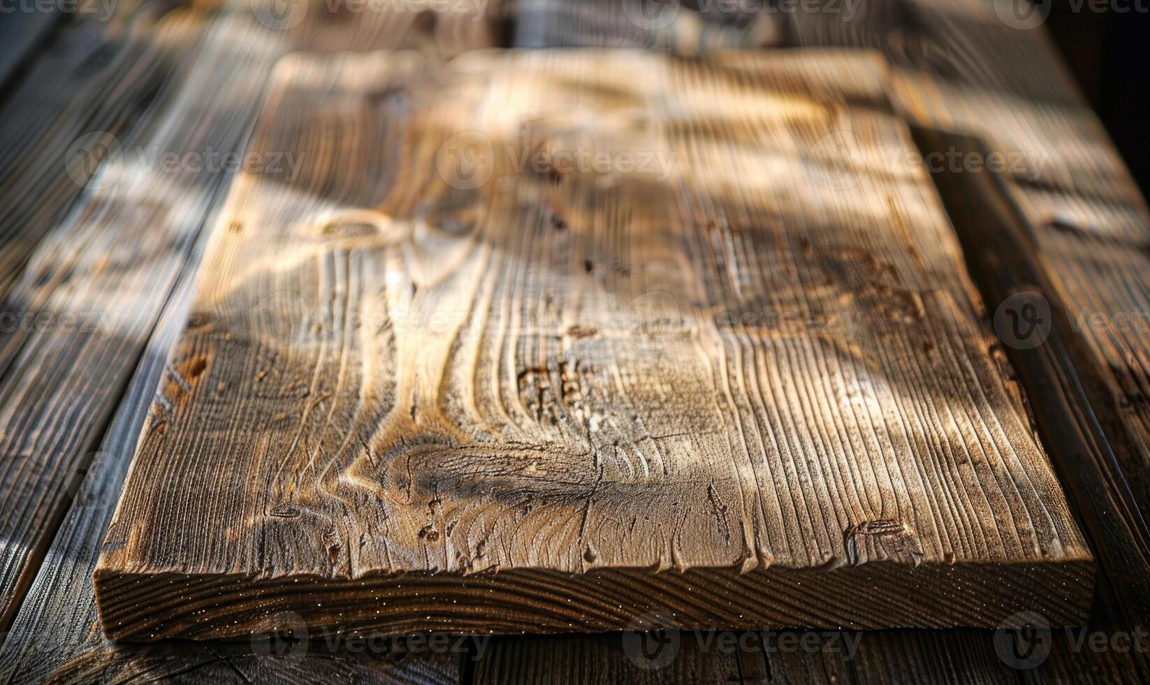 AI generated Wooden board on table in cafe, closeup. Space for text photo