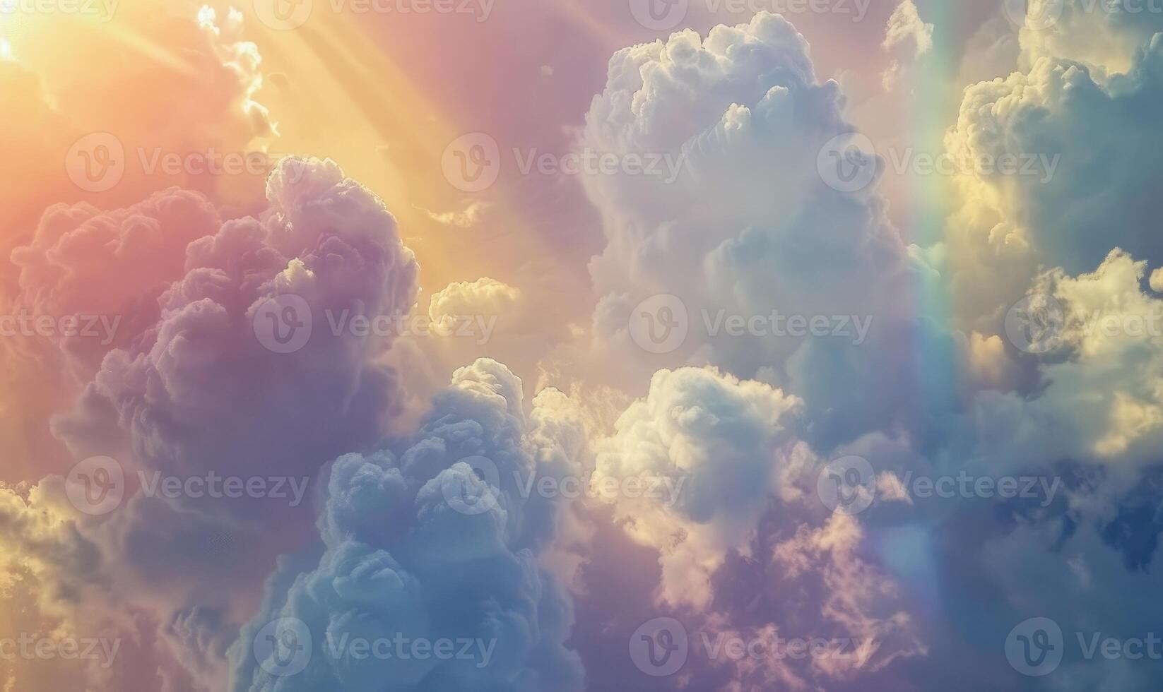 AI generated Sunset sky background with tiny clouds and rainbow, photo