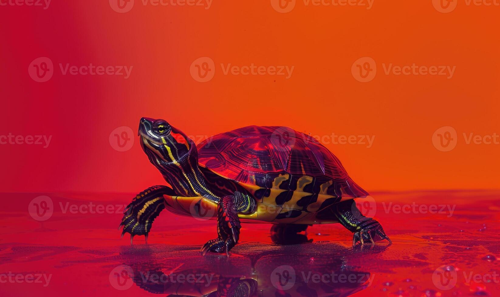 AI generated turtle on colorful background with space for text photo