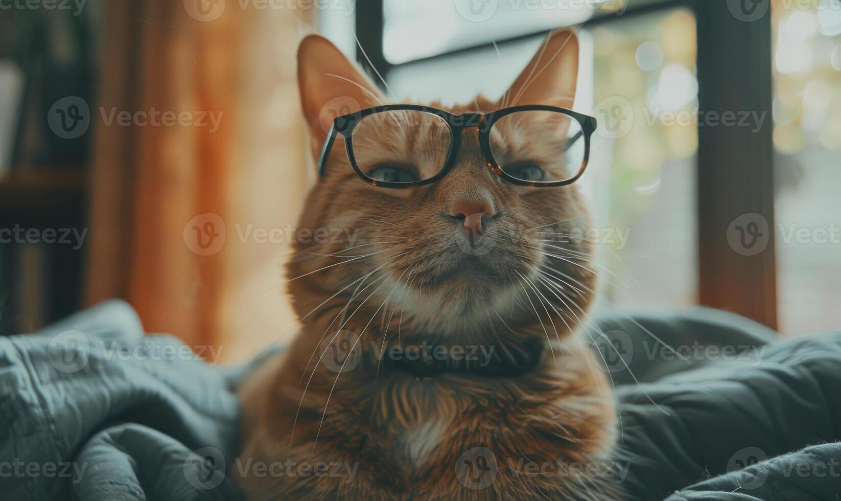 AI generated Portrait of a cute cat with glasses on a dark background. photo