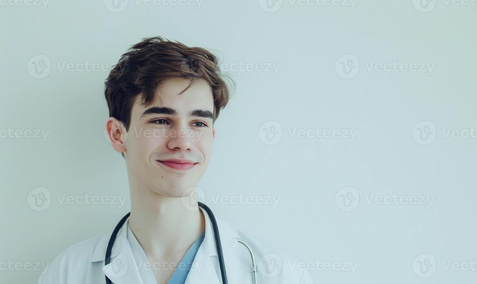 AI generated Portrait of young male doctor with stethoscope on white background photo