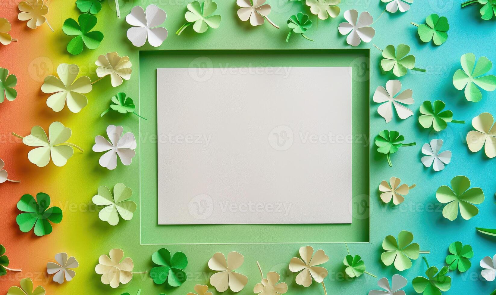 AI generated St. Patrick's Day background with shamrocks and blank frame photo