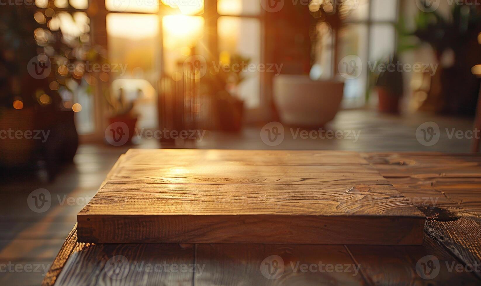 AI generated Wooden board on table in cafe, closeup. Space for text photo